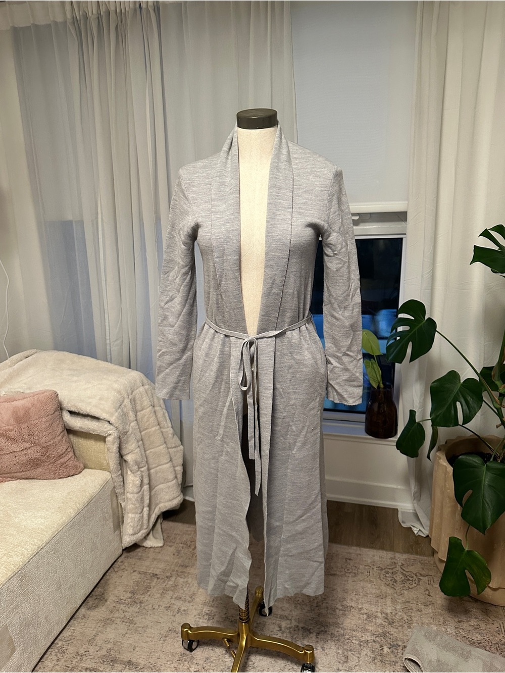 Babaton Light Gray Long Tie-Waist Robe